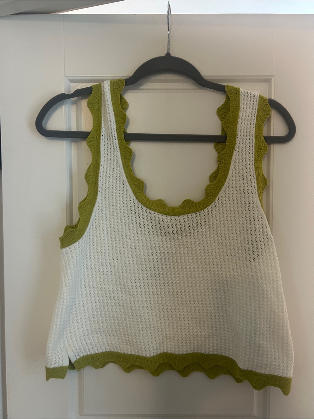 Maeve White Knit Tank with Olive Trim